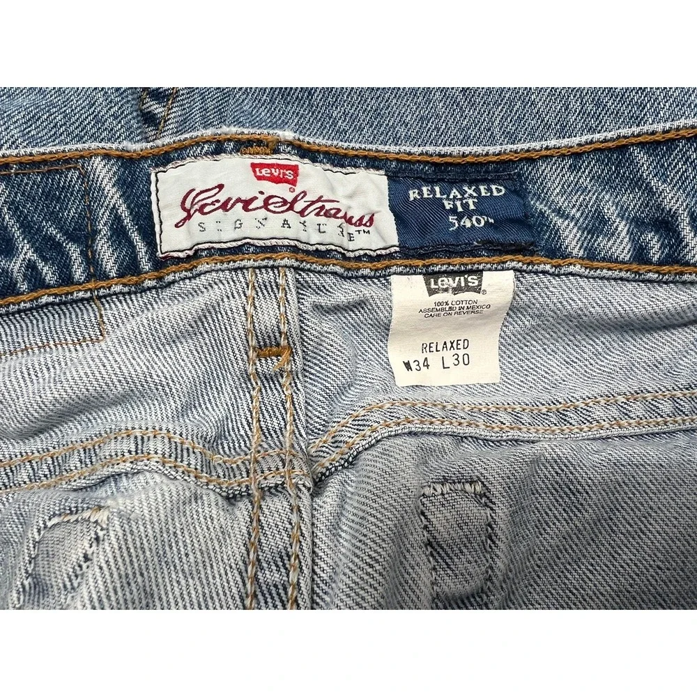 Levis Signature 540 Jeans Vintage 90s Blue Relaxed Fit Taper Pants 34x30 Men